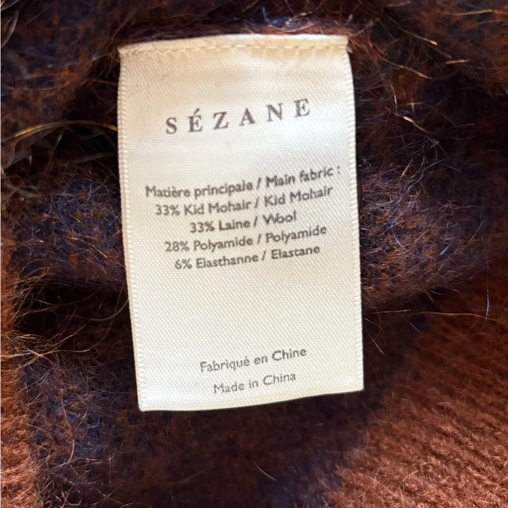 Sezane Rust and Navy Zebra-Striped Mohair Blend Cardigan
